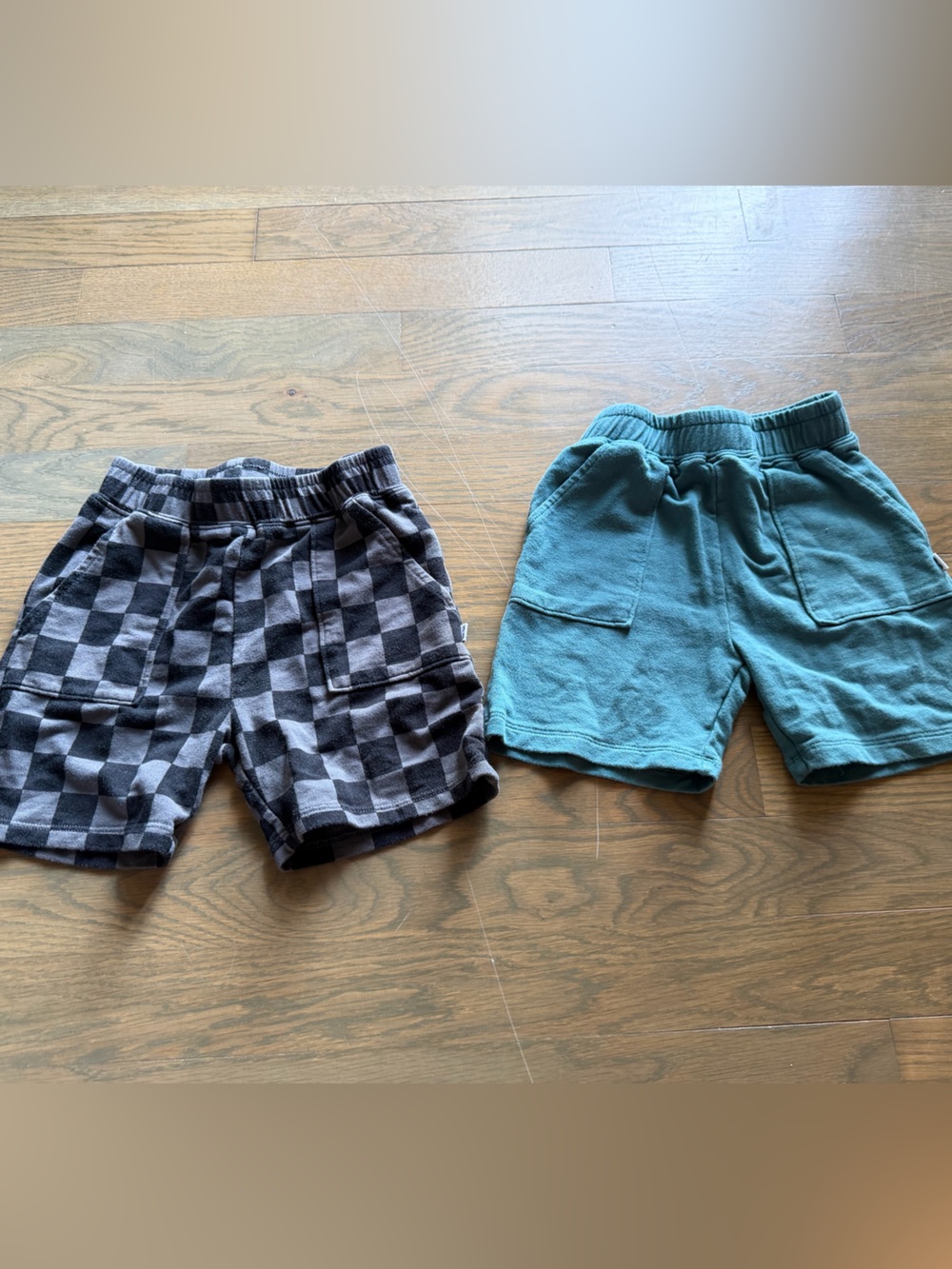 USED Little Sleepies Black & Gray Checkerboard and Teal Shorts size 4T